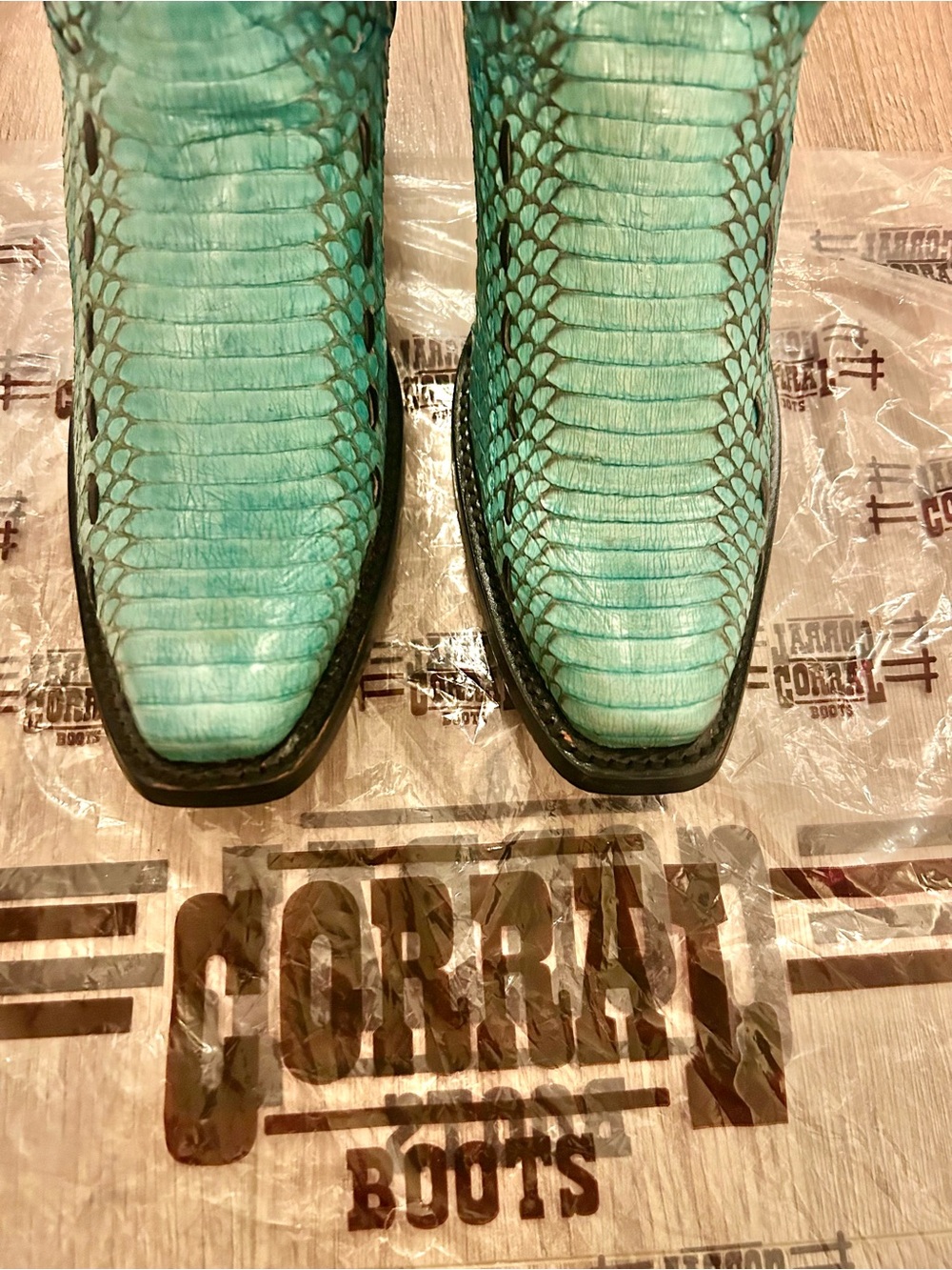 Corral Turquoise Snakeskin Western Knee Boots - Picture 3 of 13